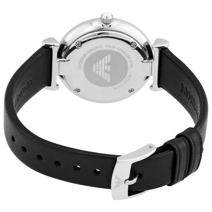 Emporio Armani Gianni T Bar Mother of Pearl Dial Black Leather Strap Watch For Women - AR90002 - Image 6